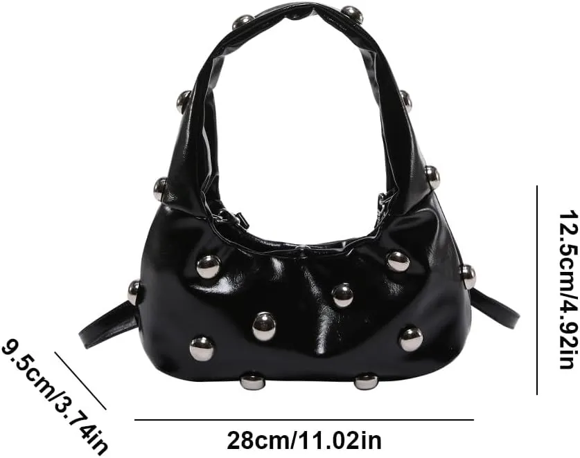 Studded Purse,Y2k Purse Crescent Shoulder Bag for Women Trendy Studded Bag Handbag Small Hobo Bag Leather Satchel Bag