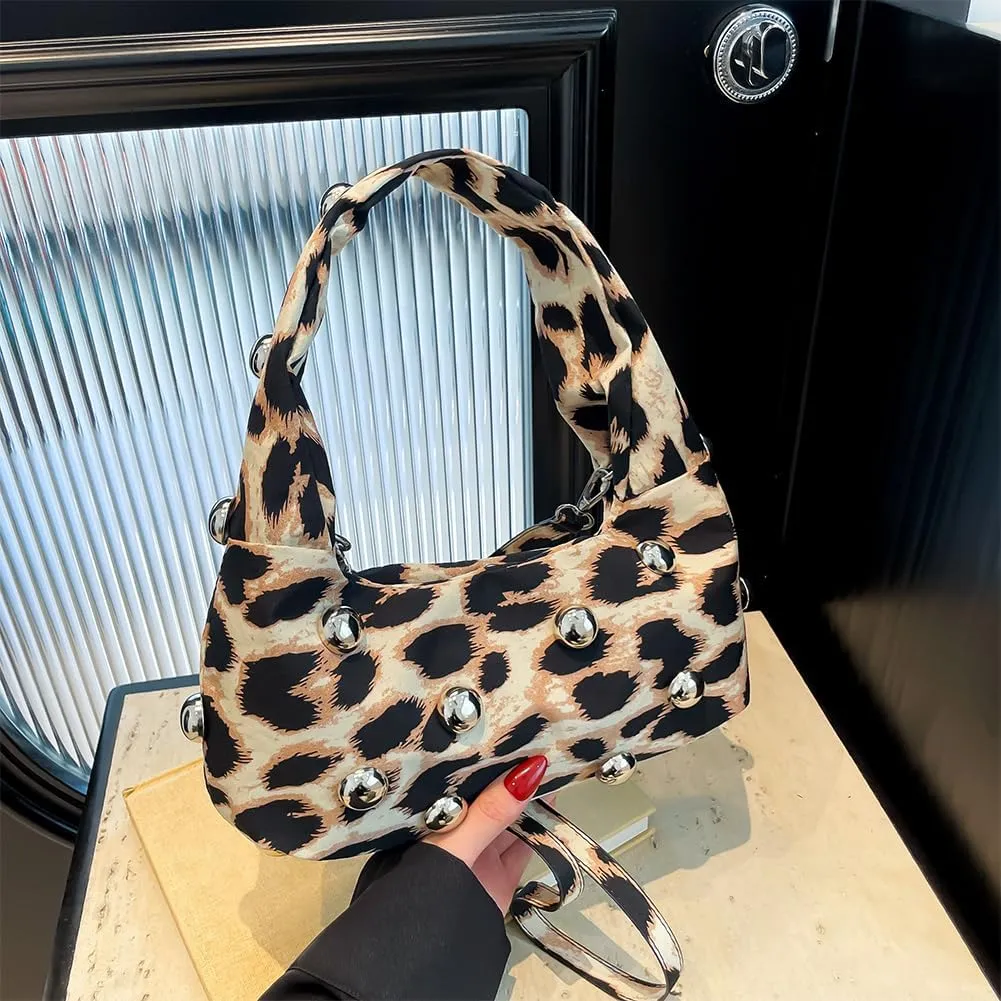 Studded Purse,Y2k Purse Crescent Shoulder Bag for Women Trendy Studded Bag Handbag Small Hobo Bag Leather Satchel Bag