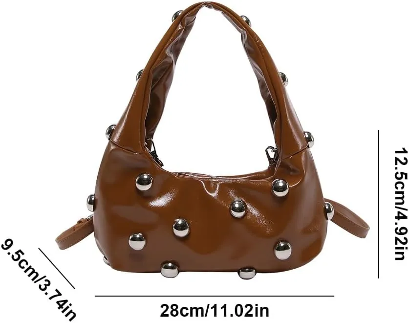 Studded Purse,Y2k Purse Crescent Shoulder Bag for Women Trendy Studded Bag Handbag Small Hobo Bag Leather Satchel Bag