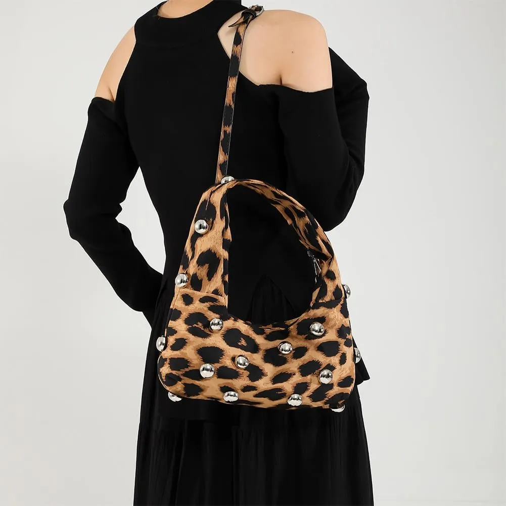 Studded Purse,Y2k Purse Crescent Shoulder Bag for Women Trendy Studded Bag Handbag Small Hobo Bag Leather Satchel Bag