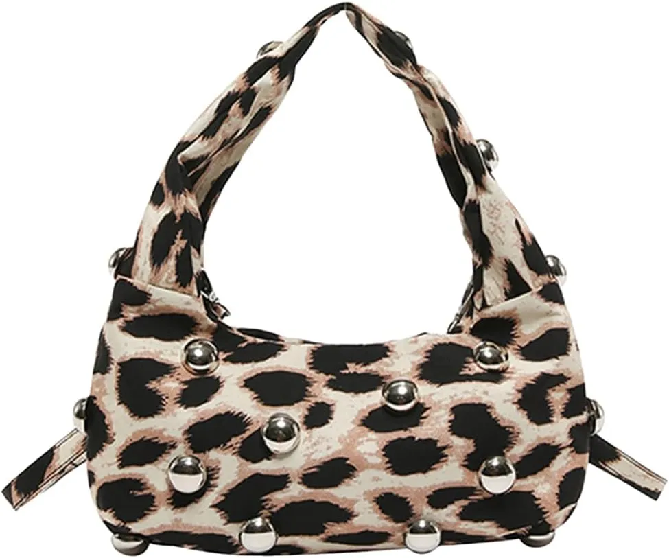 Studded Purse,Y2k Purse Crescent Shoulder Bag for Women Trendy Studded Bag Handbag Small Hobo Bag Leather Satchel Bag