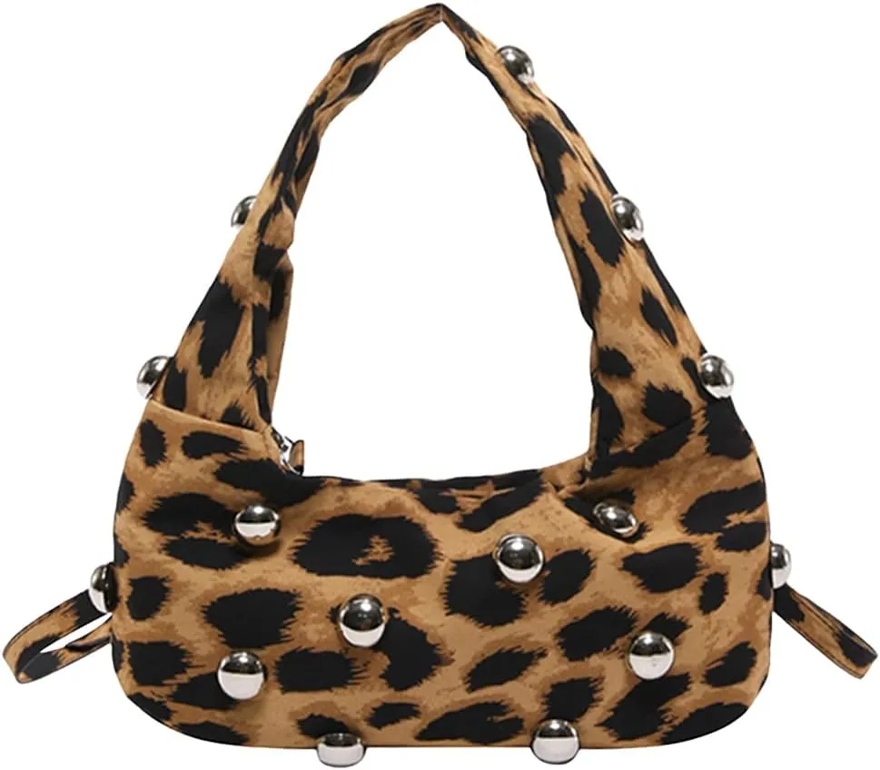 Studded Purse,Y2k Purse Crescent Shoulder Bag for Women Trendy Studded Bag Handbag Small Hobo Bag Leather Satchel Bag