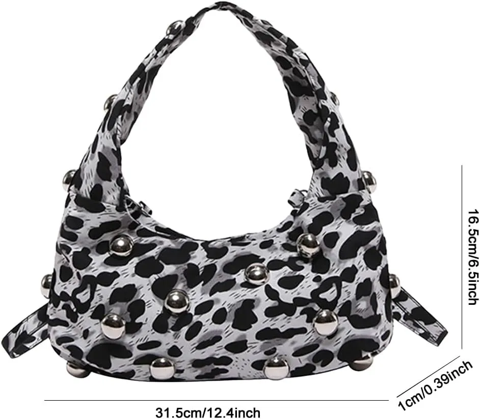 Studded Purse,Y2k Purse Crescent Shoulder Bag for Women Trendy Studded Bag Handbag Small Hobo Bag Leather Satchel Bag