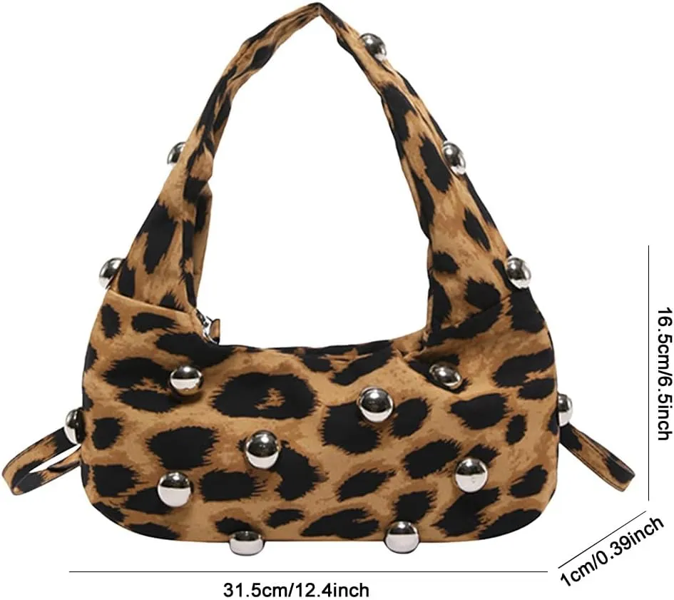 Studded Purse,Y2k Purse Crescent Shoulder Bag for Women Trendy Studded Bag Handbag Small Hobo Bag Leather Satchel Bag