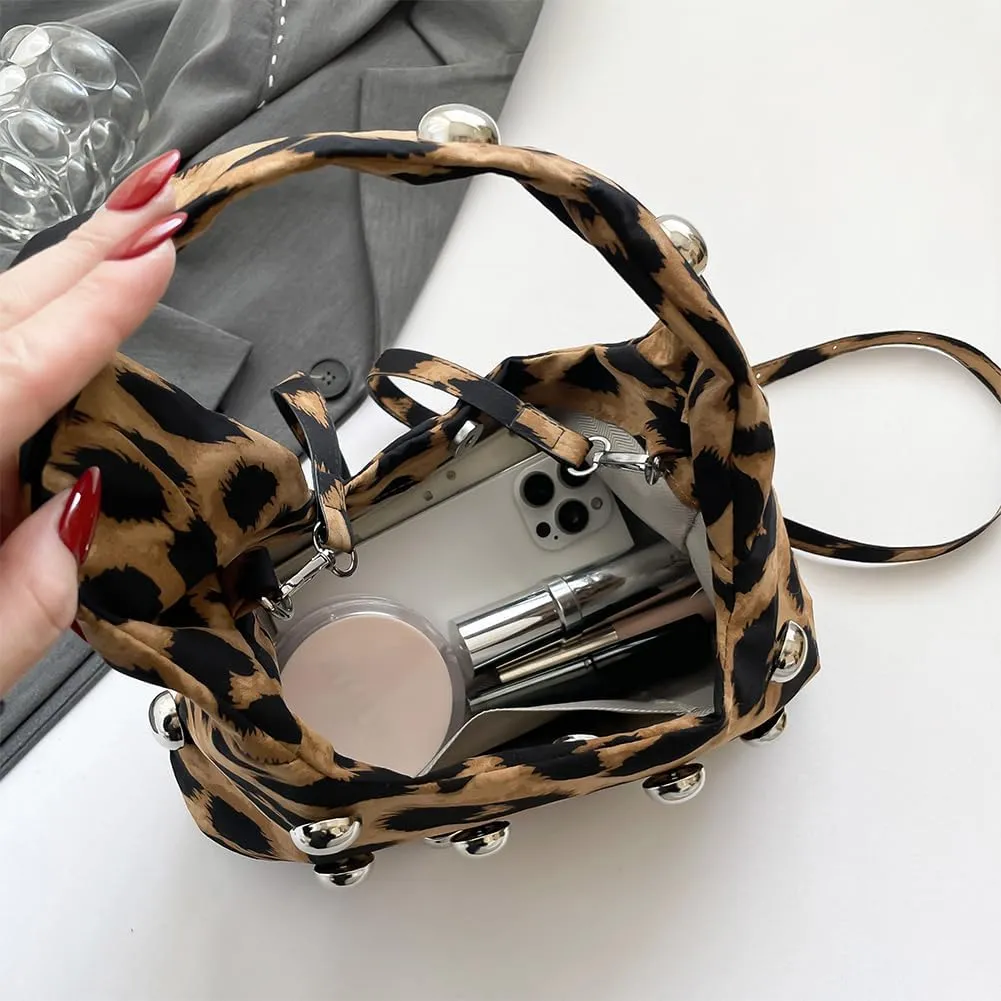 Studded Purse,Y2k Purse Crescent Shoulder Bag for Women Trendy Studded Bag Handbag Small Hobo Bag Leather Satchel Bag