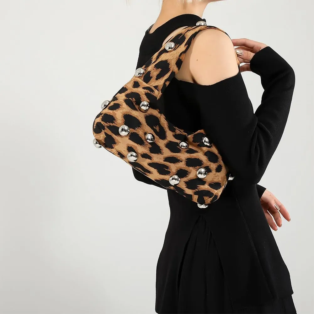 Studded Purse,Y2k Purse Crescent Shoulder Bag for Women Trendy Studded Bag Handbag Small Hobo Bag Leather Satchel Bag