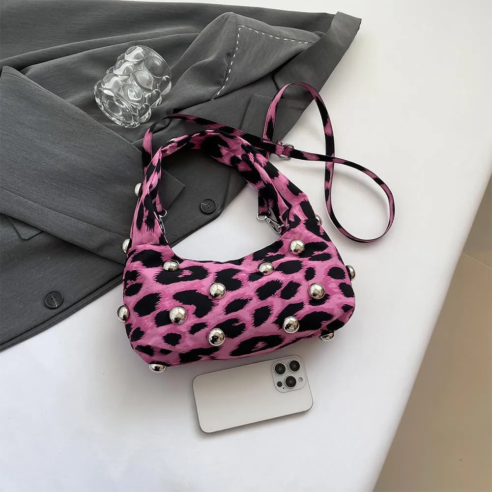 Studded Purse,Y2k Purse Crescent Shoulder Bag for Women Trendy Studded Bag Handbag Small Hobo Bag Leather Satchel Bag