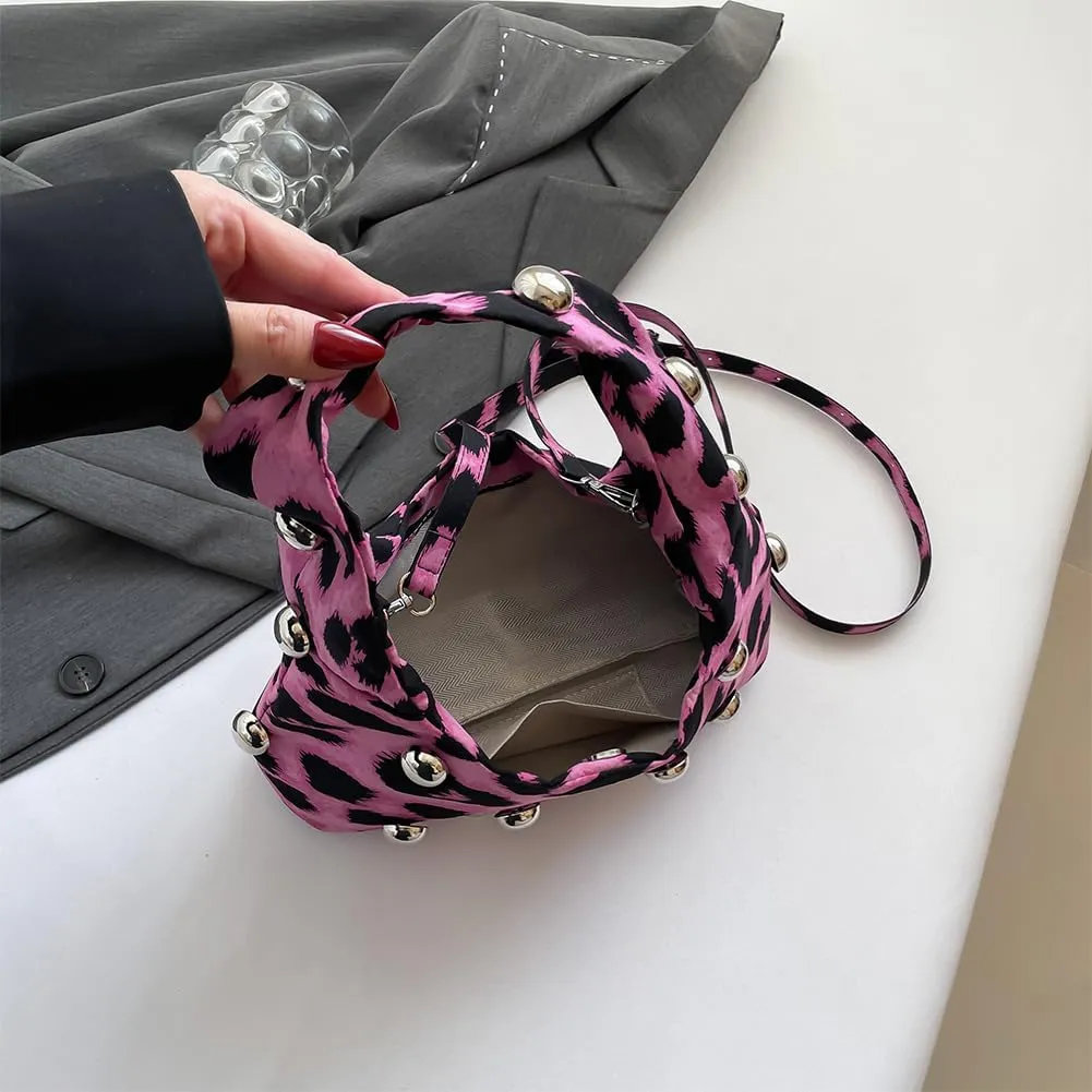 Studded Purse,Y2k Purse Crescent Shoulder Bag for Women Trendy Studded Bag Handbag Small Hobo Bag Leather Satchel Bag