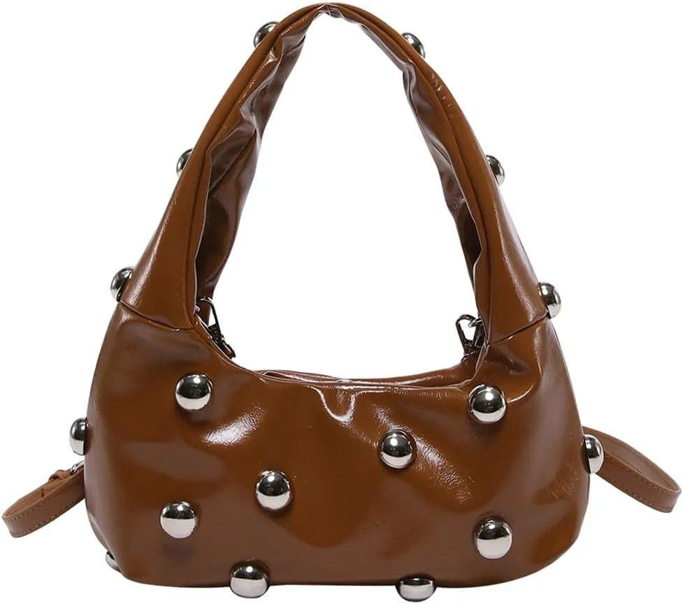 Studded Purse,Y2k Purse Crescent Shoulder Bag for Women Trendy Studded Bag Handbag Small Hobo Bag Leather Satchel Bag