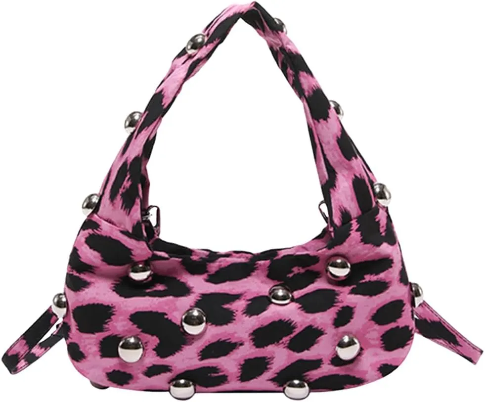Studded Purse,Y2k Purse Crescent Shoulder Bag for Women Trendy Studded Bag Handbag Small Hobo Bag Leather Satchel Bag