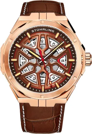 Stuhrling Original Mens Swiss Automatic Watch - Self Winding Mens Dress Watch Mens Leather Wrist Watch Mechanical Skeleton Watches for Men