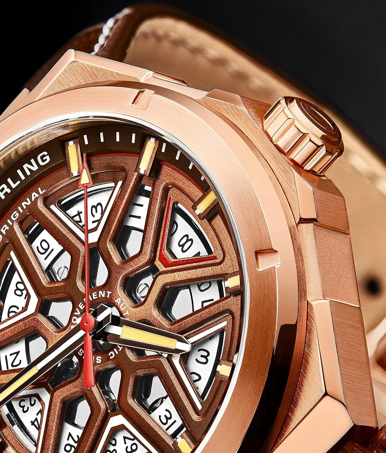 Stuhrling Original Mens Swiss Automatic Watch - Self Winding Mens Dress Watch Mens Leather Wrist Watch Mechanical Skeleton Watches for Men