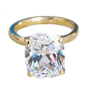 Stunning Large 4.00ct Solitaire 14K Solid Yellow Gold Rectangular Cushion Cut Simulated Diamonds Engagement Ring Four Prong Wedding Bridal