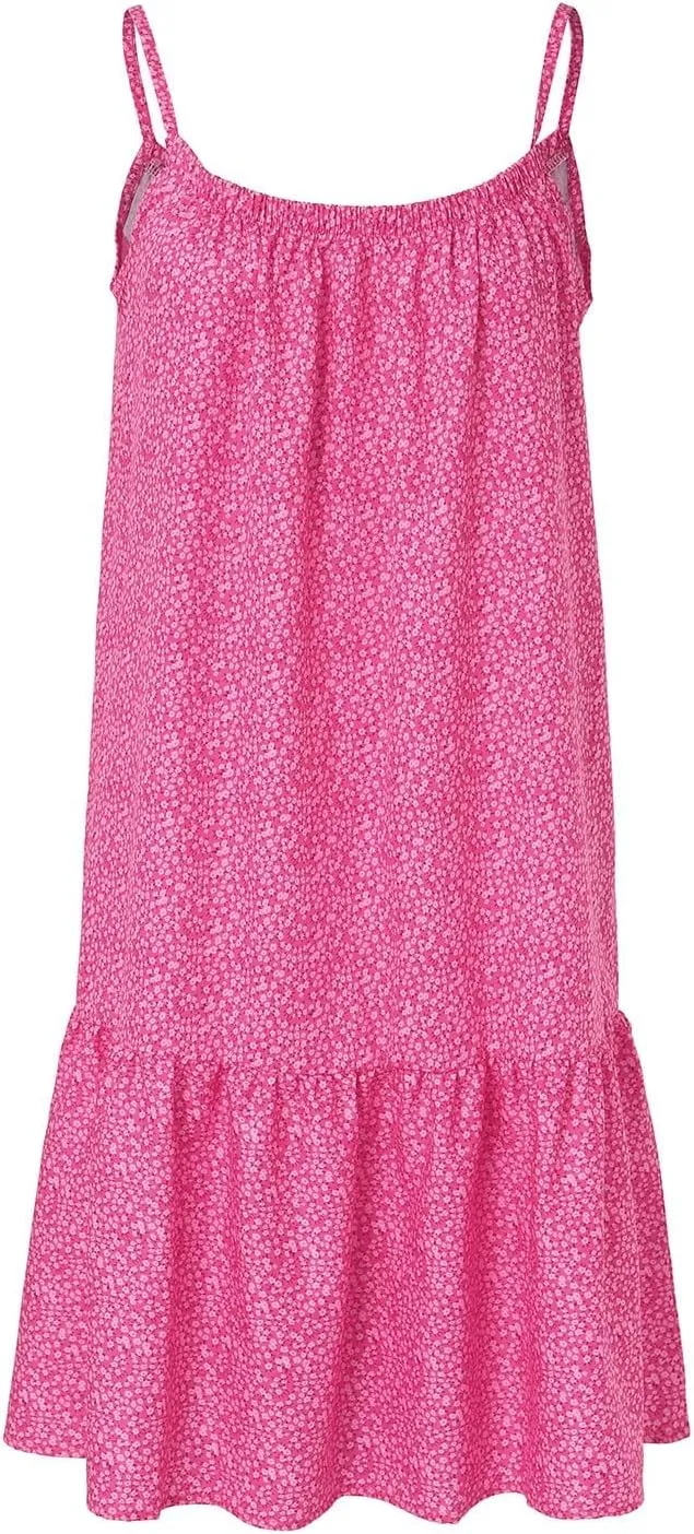 Summer Dresses for Women 2024 Floral Printed Ruffle Hem Spaghetti Sundresses Sleeveless Crewneck Beach Midi Dress