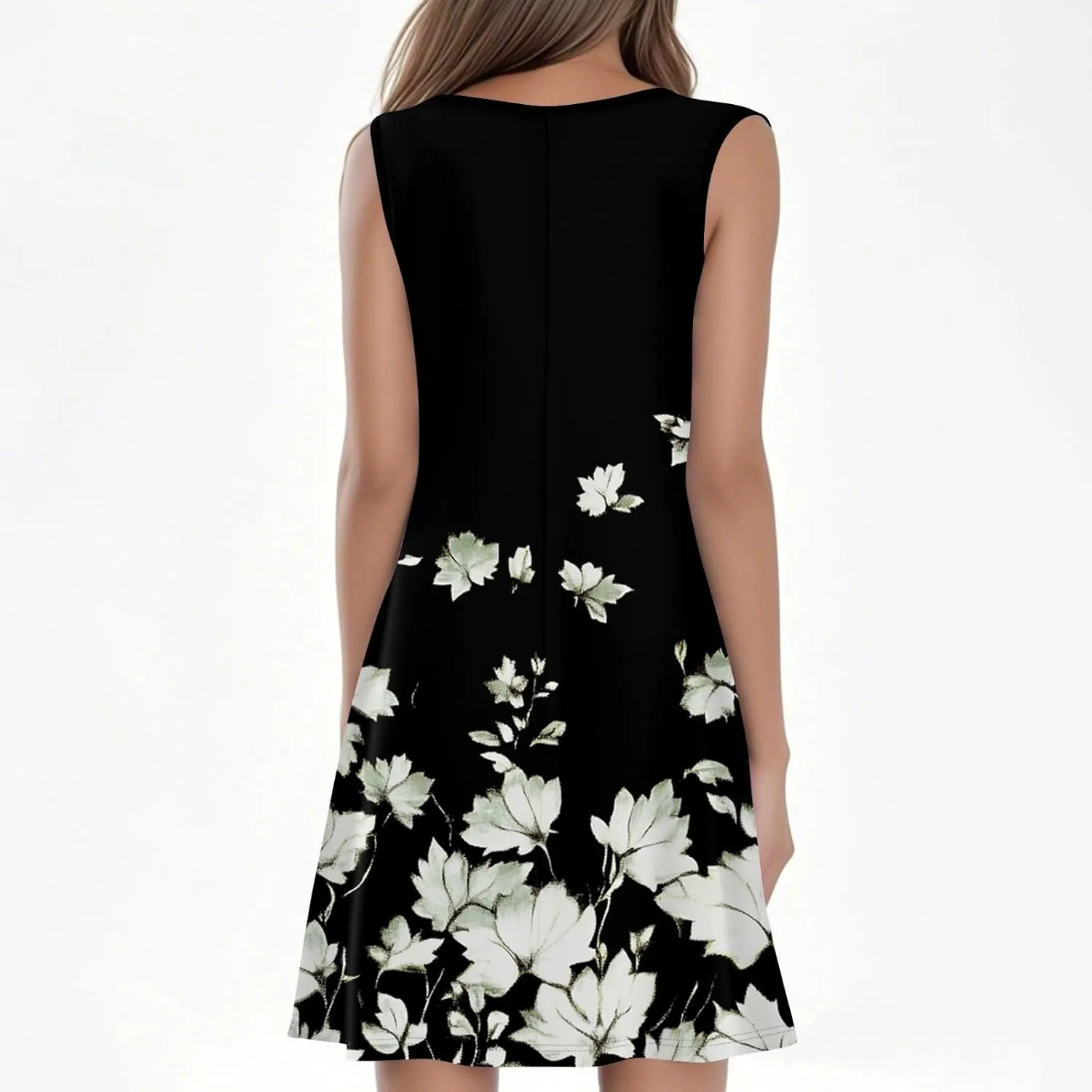 Summer Dresses for Women 2025 Floral Loose Pleated Front Tank Dress O Neck Casual T Shirt Dresses Sleeveless Sundresses