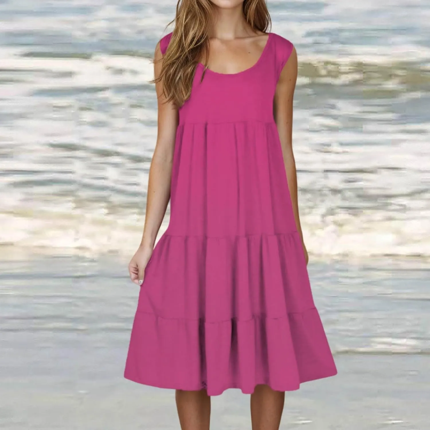 Summer Dresses for Women 2025 Vacation Sun Dresses Sexy Sleeveless Beach Dress Flowy Midi Ruffle Dress Casual Dresses