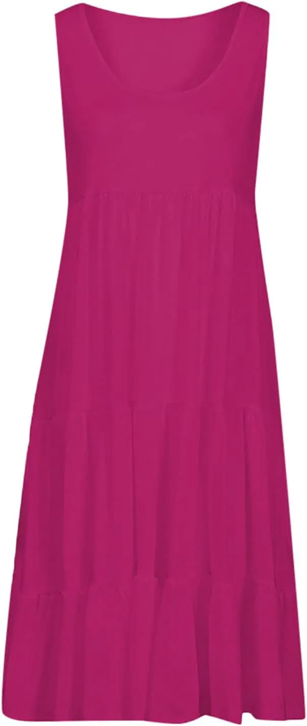 Summer Dresses for Women 2025 Vacation Sun Dresses Sexy Sleeveless Beach Dress Flowy Midi Ruffle Dress Casual Dresses