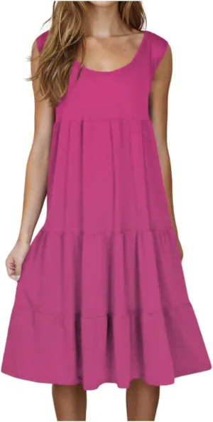 Summer Dresses for Women 2025 Vacation Sun Dresses Sexy Sleeveless Beach Dress Flowy Midi Ruffle Dress Casual Dresses