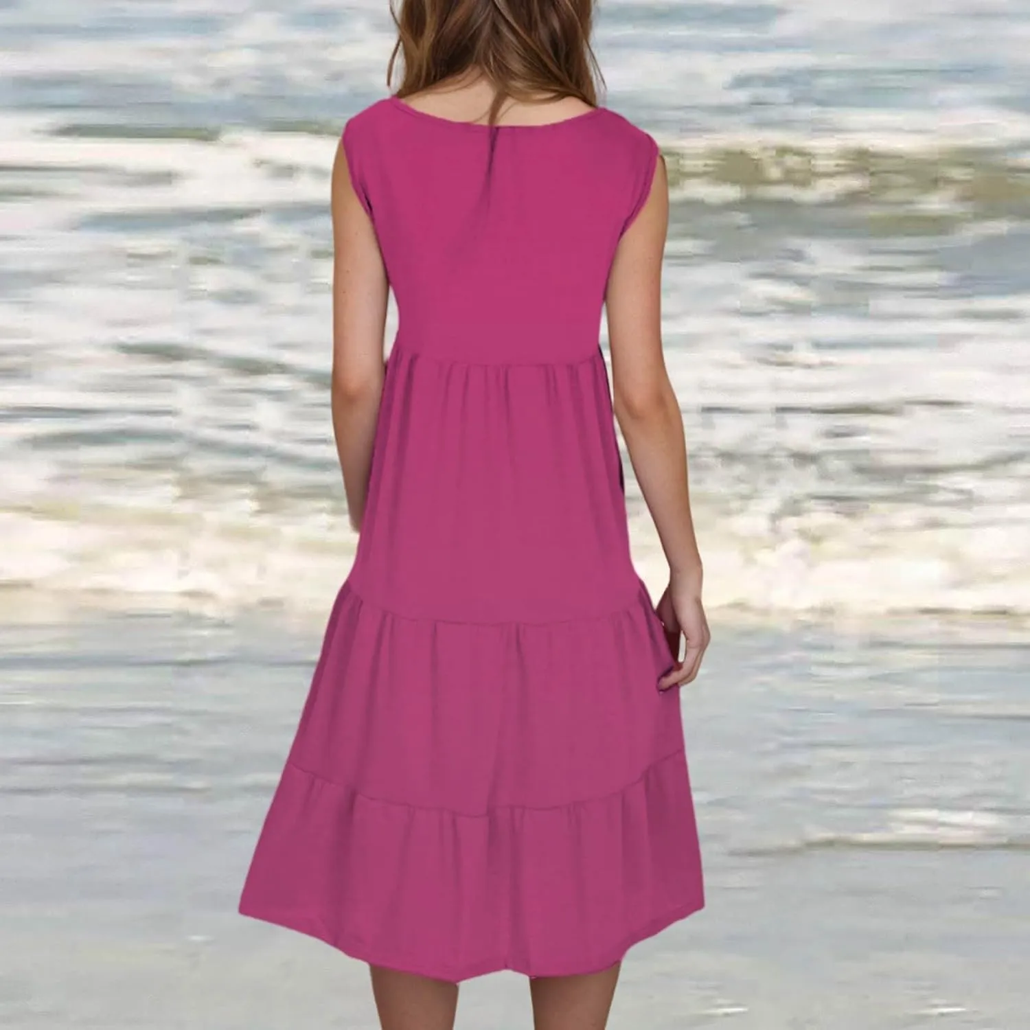 Summer Dresses for Women 2025 Vacation Sun Dresses Sexy Sleeveless Beach Dress Flowy Midi Ruffle Dress Casual Dresses