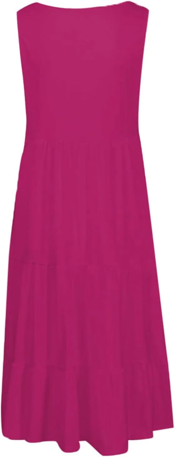 Summer Dresses for Women 2025 Vacation Sun Dresses Sexy Sleeveless Beach Dress Flowy Midi Ruffle Dress Casual Dresses