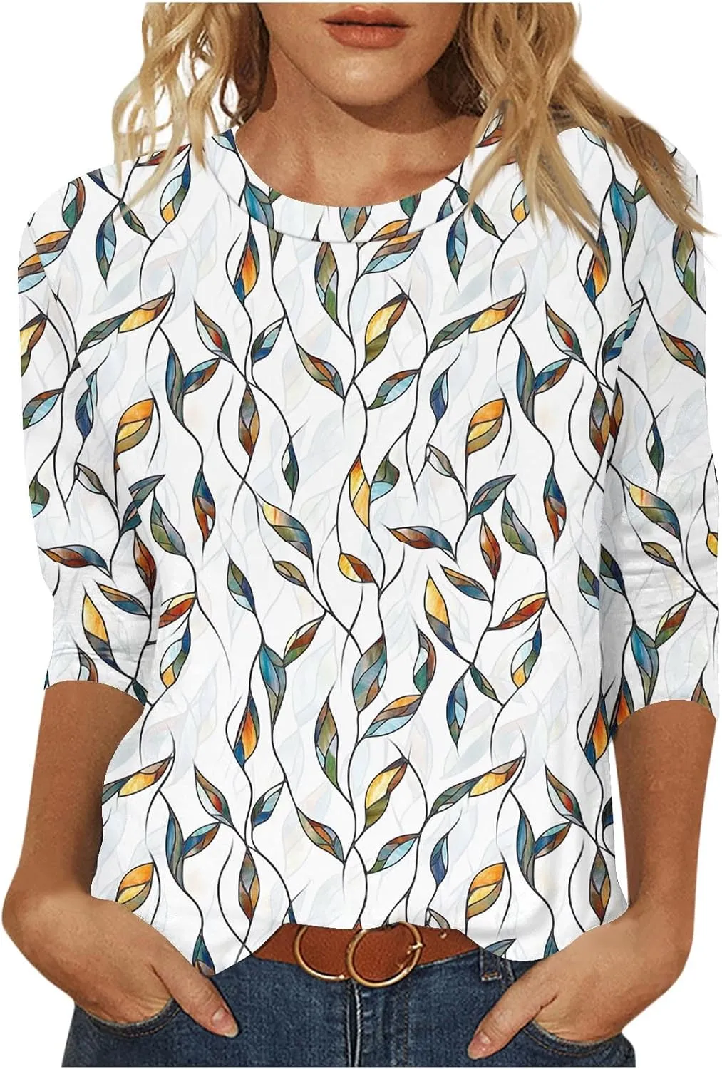 Summer Tops for Women 2025 3/4 Sleeve Floral Dressy Shirts Loose Fit Comfy Casual Blouses Trendy Boho Shirt