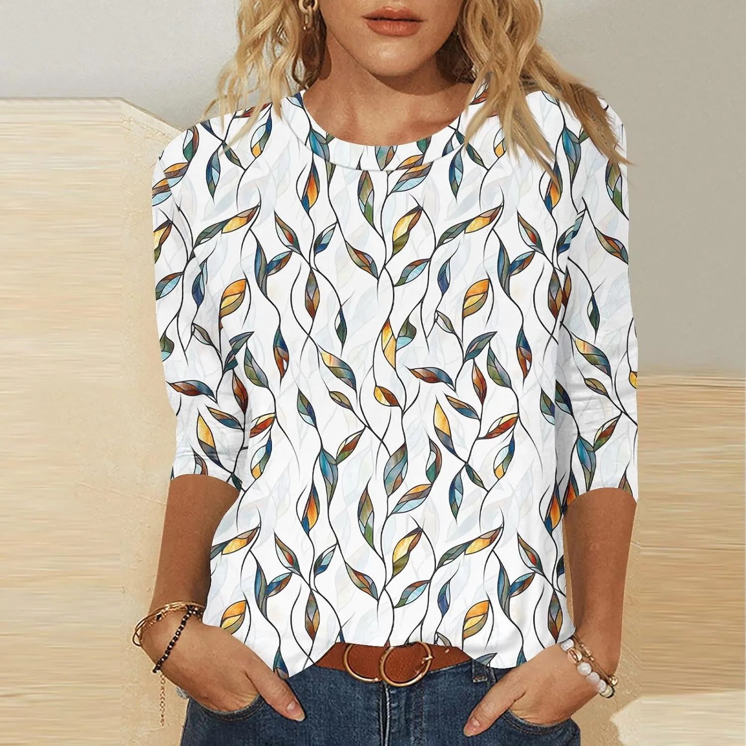 Summer Tops for Women 2025 3/4 Sleeve Floral Dressy Shirts Loose Fit Comfy Casual Blouses Trendy Boho Shirt