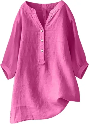 Summer Tops for Women 2025 Trendy V Neck Gauze Plus Size Button Down Shirts Womens 3/4 Sleeve Tops and Blouses