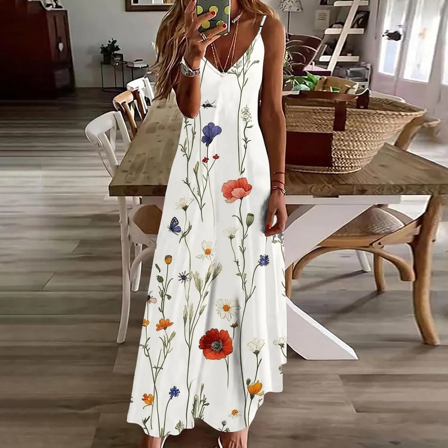 Sun Dresses for Women 2025 Flower Pattern Print Maxi Dresses Sleeveless Fashion Boho Beach Dresses