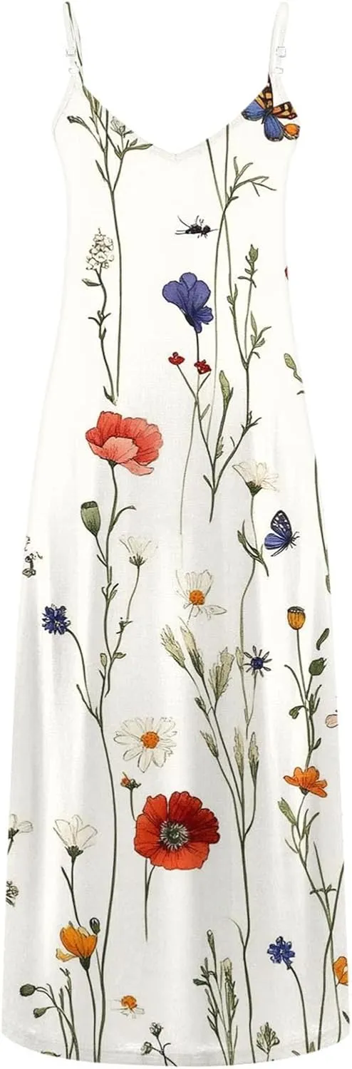 Sun Dresses for Women 2025 Flower Pattern Print Maxi Dresses Sleeveless Fashion Boho Beach Dresses