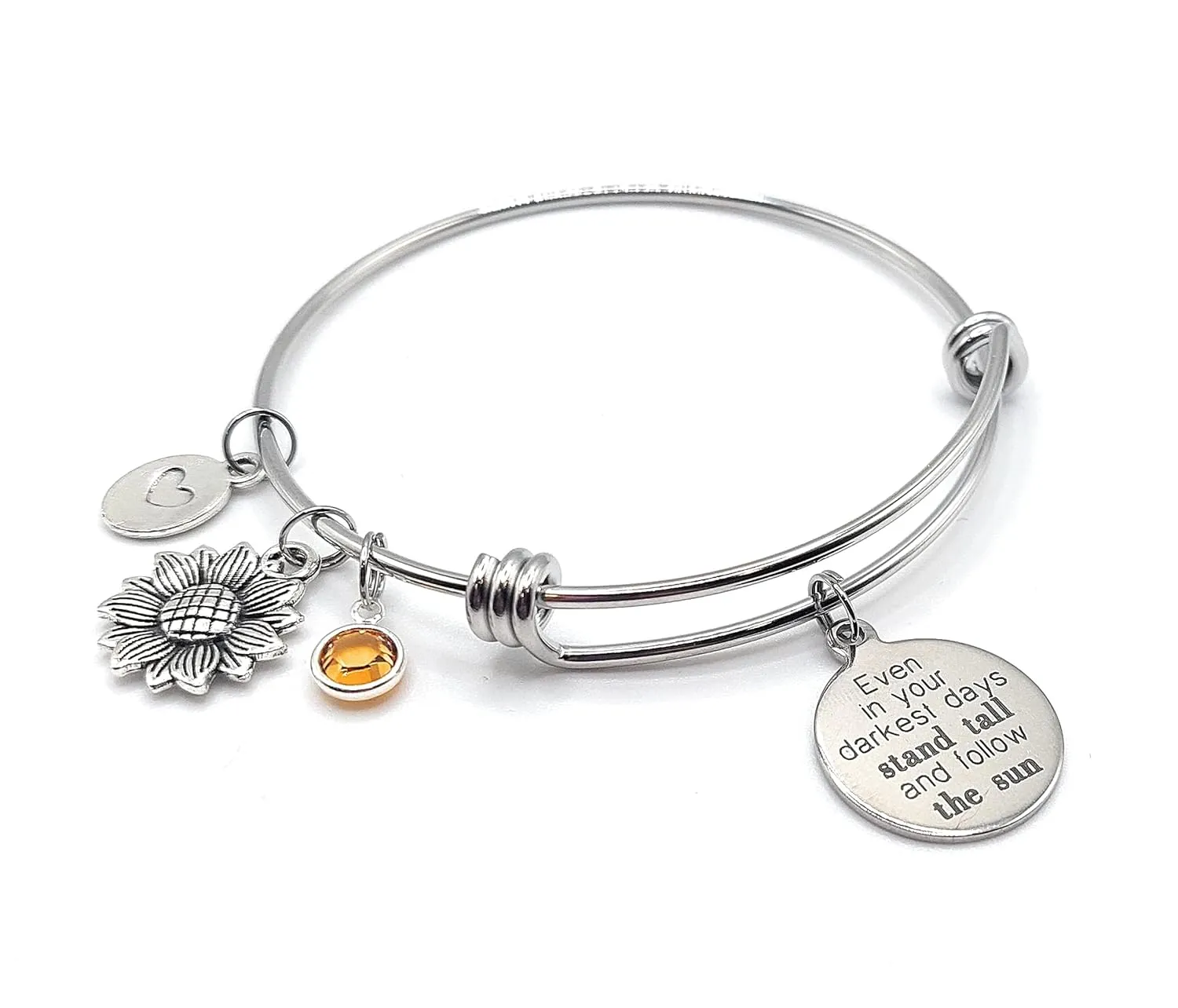 Sunflower Charm Bracelet Steel Expandable Bangle Even in Your Darkest Days, Stand Tall and Follow the Sun