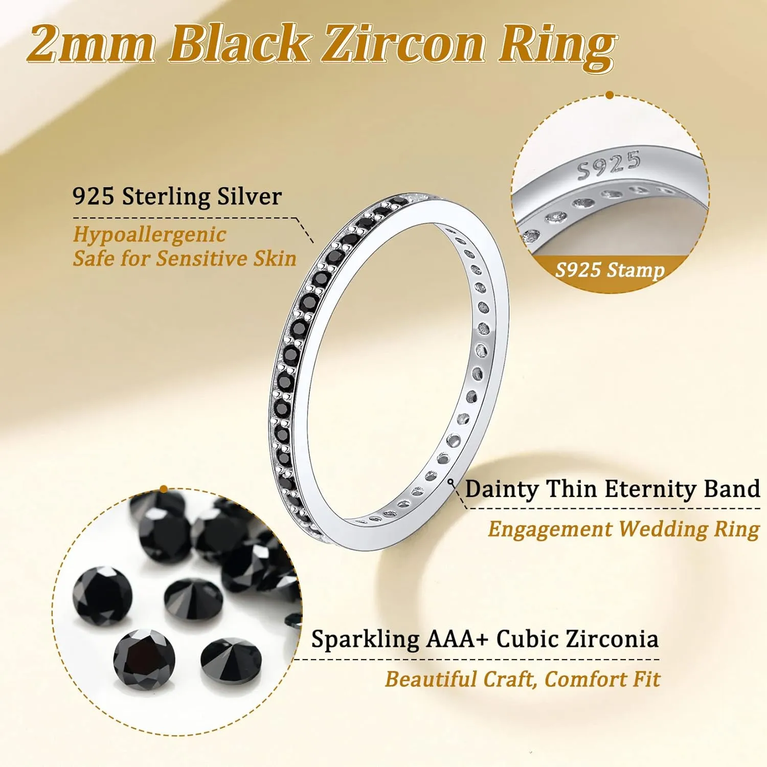 Suplight 925 Sterling Silver Eternity Rings Cubic Zirconia Fake Diamond Stackable Wedding Engagement Bands for Women(with Gift Box)