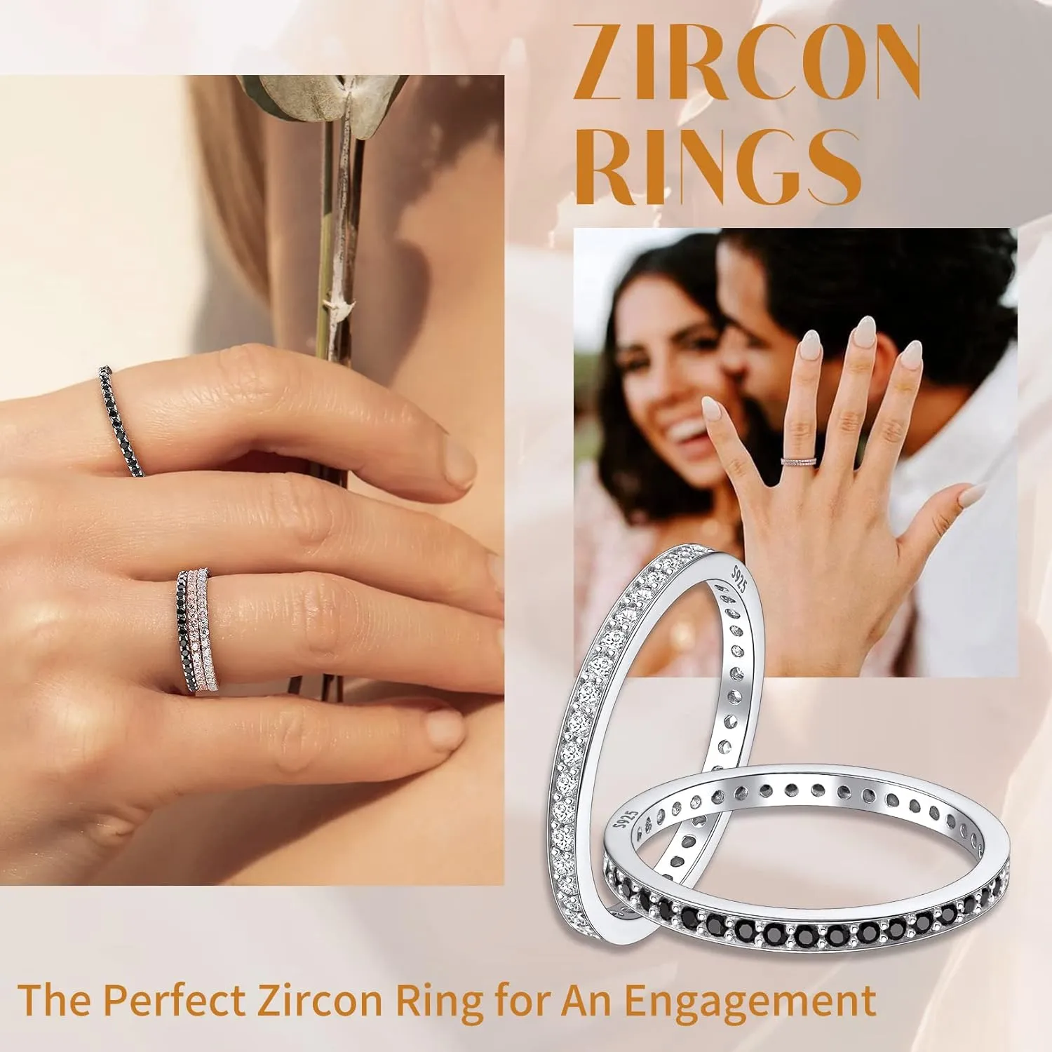 Suplight 925 Sterling Silver Eternity Rings Cubic Zirconia Fake Diamond Stackable Wedding Engagement Bands for Women(with Gift Box)