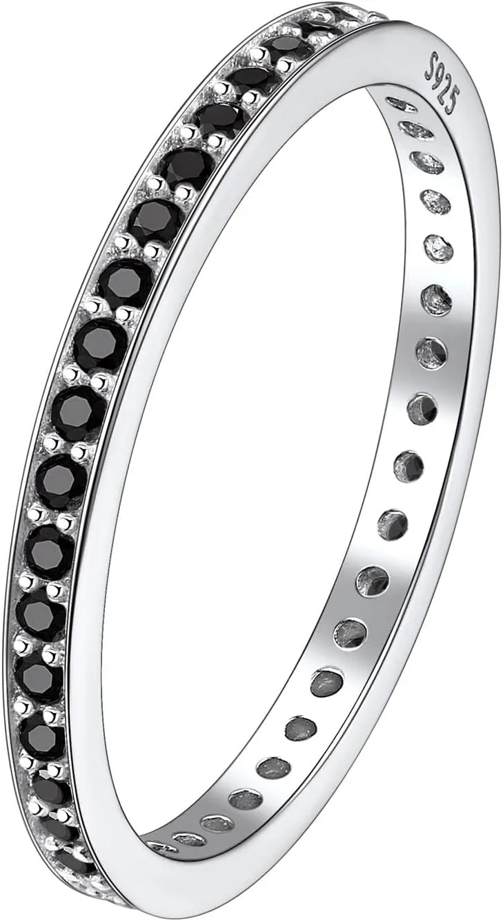 Suplight 925 Sterling Silver Eternity Rings Cubic Zirconia Fake Diamond Stackable Wedding Engagement Bands for Women(with Gift Box)
