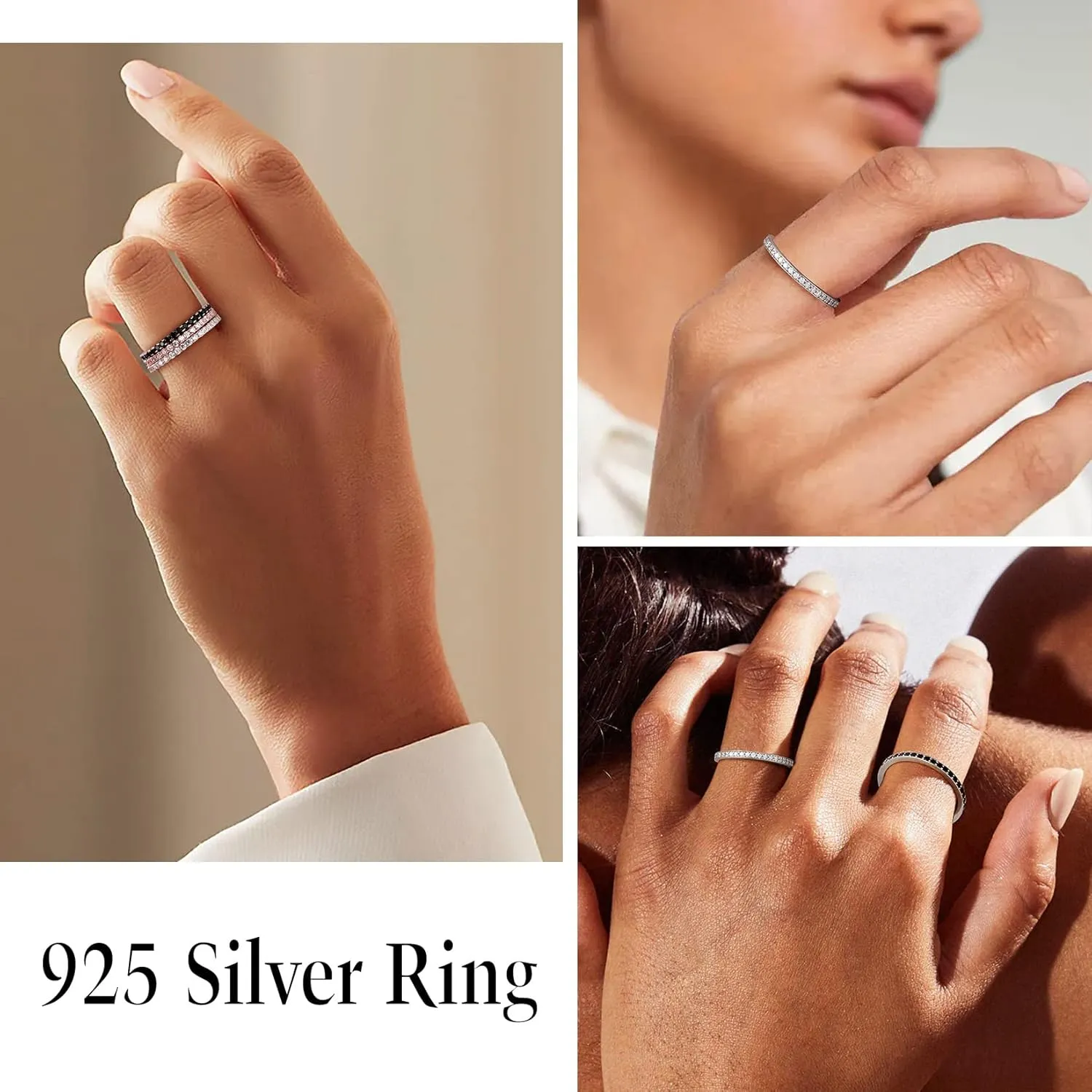 Suplight 925 Sterling Silver Eternity Rings Cubic Zirconia Fake Diamond Stackable Wedding Engagement Bands for Women(with Gift Box)