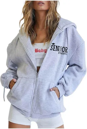 Sweatshirt for Women Senior Mom 2025 Womens Zip Up Hoodies Long Sleeve Fall Oversized Sweatshirts