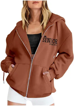 Sweatshirt for Women Senior Mom 2025 Womens Zip Up Hoodies Long Sleeve Fall Oversized Sweatshirts