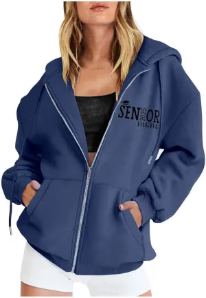 Sweatshirt for Women Senior Mom 2025 Womens Zip Up Hoodies Long Sleeve Fall Oversized Sweatshirts