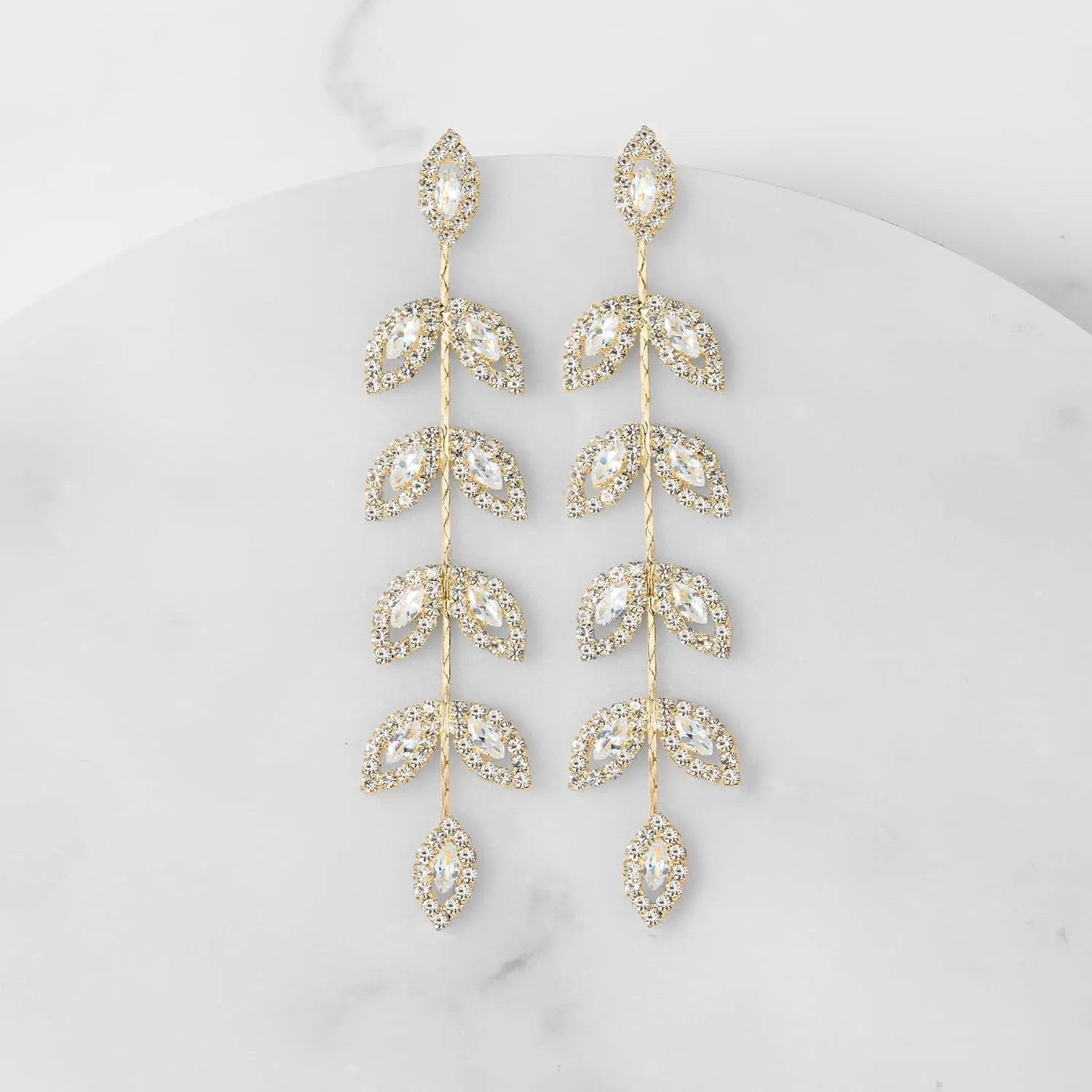 SWEETV Crystal Wedding Earrings for Brides, Bridesmaid, Bridal Earrings for Wedding, Fancy Cubic Zirconia Rhinestone Dangling Earrings for Women Prom Party Jewelry Gifts, Silver/Gold Plated