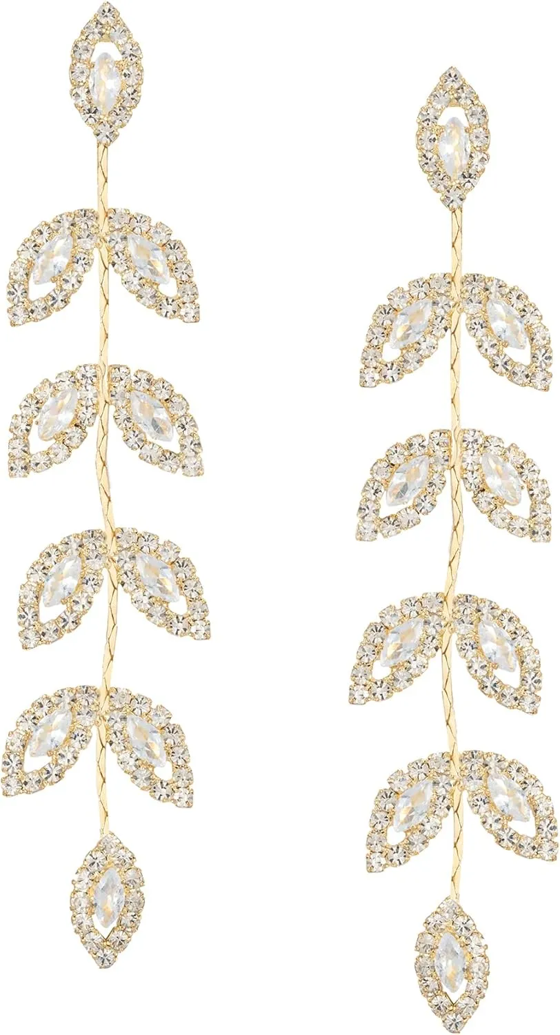 SWEETV Crystal Wedding Earrings for Brides, Bridesmaid, Bridal Earrings for Wedding, Fancy Cubic Zirconia Rhinestone Dangling Earrings for Women Prom Party Jewelry Gifts, Silver/Gold Plated