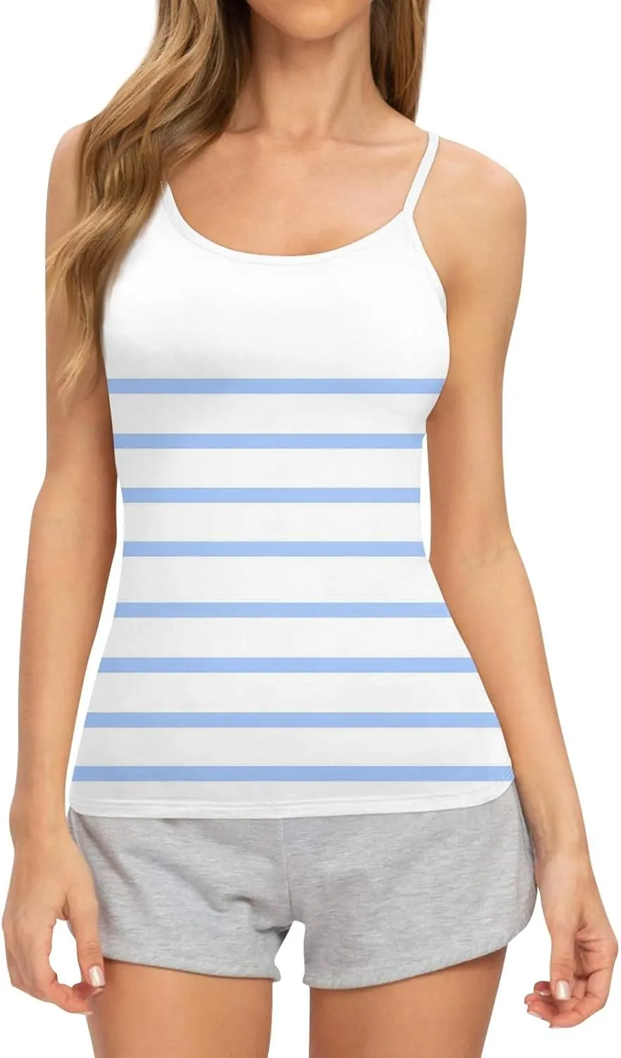Tank Tops for Women 2025 Summer Loose Fit Spaghetti Straps Cami Top Scoop Neck Flowy Workout Sleeveless Shirts