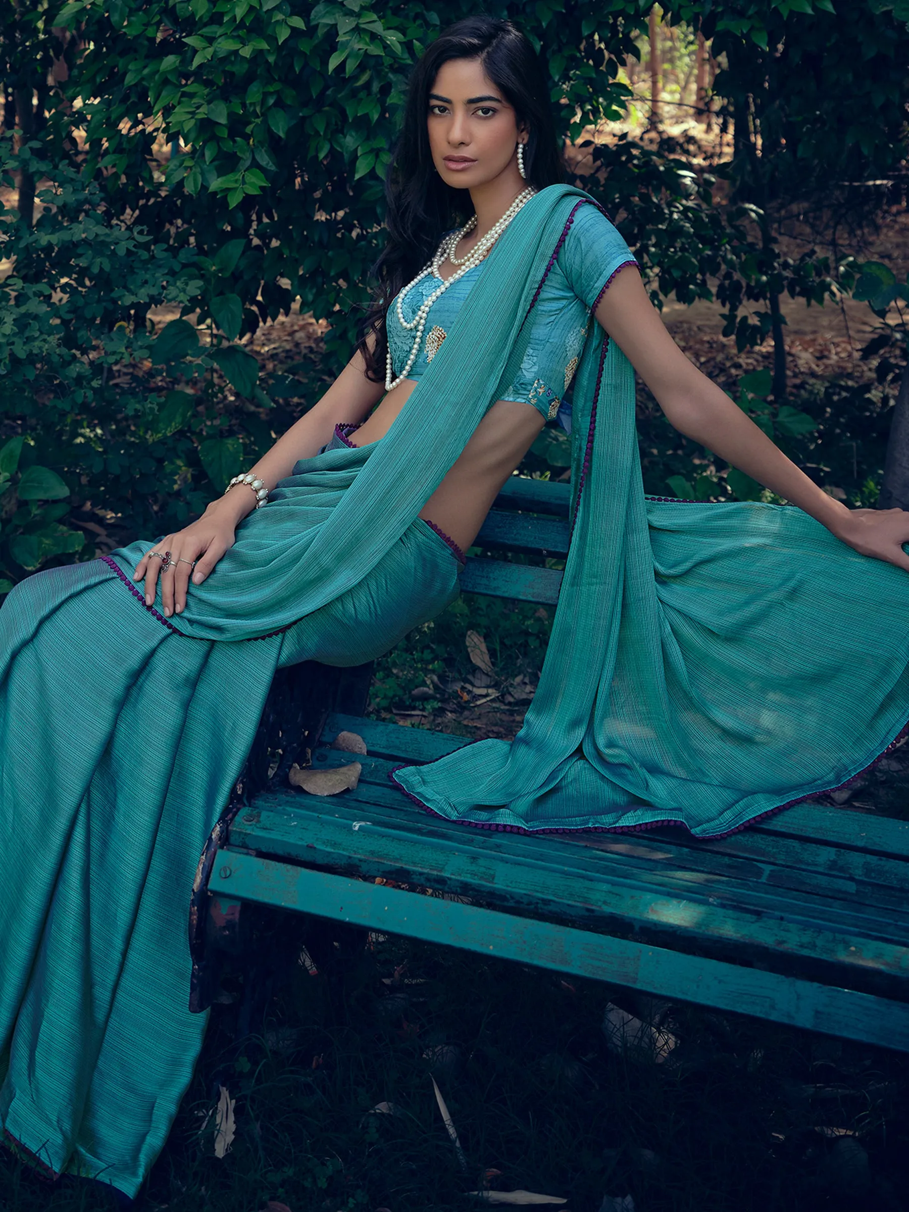 Teal Art Silk Woven Saree