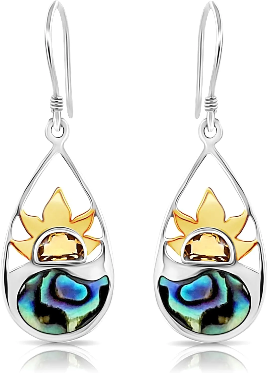 Teardrop 925 sterling silver earrings Abalone Shell Sunset Yellow Citrine Earrings Abalone Earrings Handmade Hypoallergenic Sterling Silver Jewelry Gifts