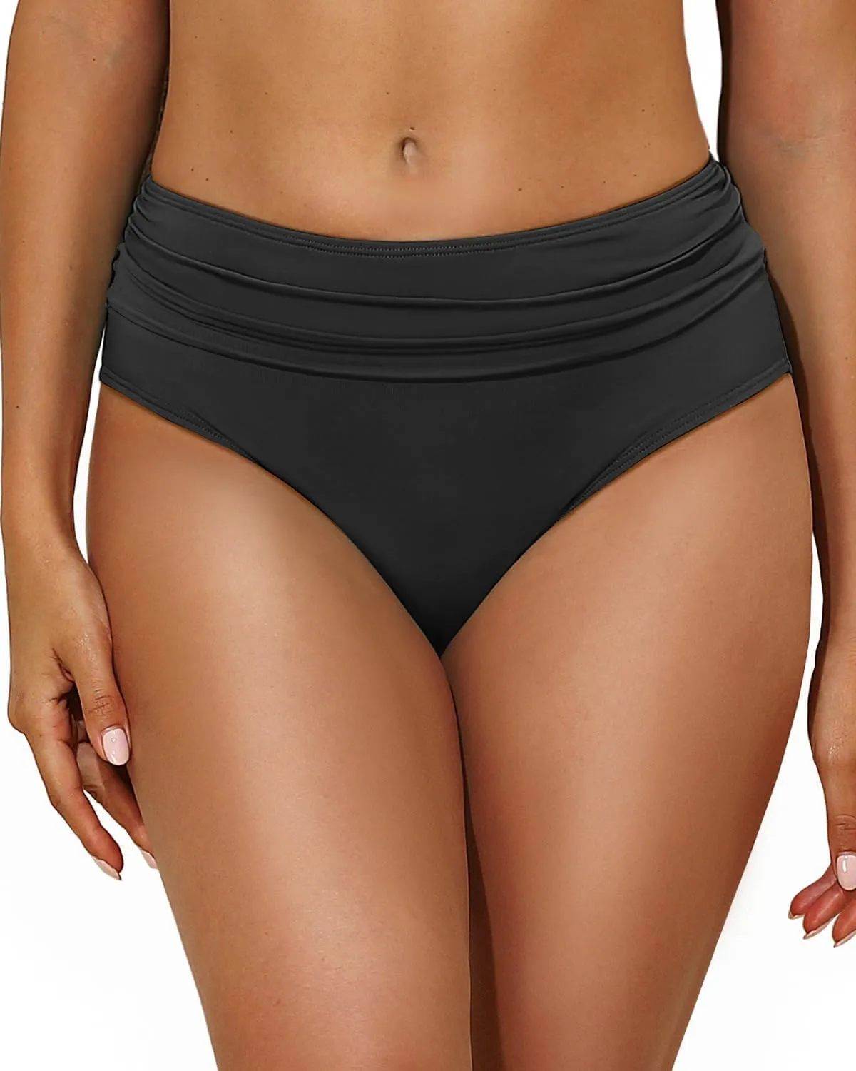 Tempt Me Women Mid Rise Bikini Bottoms Full Coverage Swimsuit Ruched Scrunch Swim Bottom