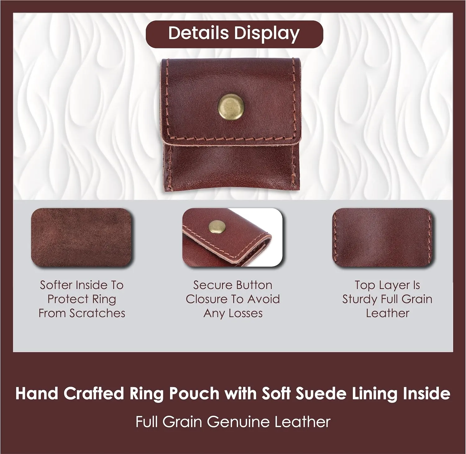 The Antiq Leather Ring Pouch, Brown Leather Jewelry Holder, Wedding Case for Men and Women - Full Grain Pouch for Engagement Handcrafted Bridal Jewellery Storage, Guitar Picks Camera SD Card Holder