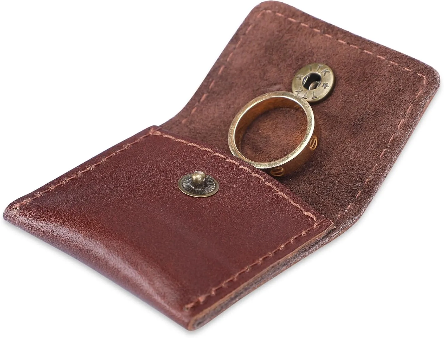 The Antiq Leather Ring Pouch, Brown Leather Jewelry Holder, Wedding Case for Men and Women - Full Grain Pouch for Engagement Handcrafted Bridal Jewellery Storage, Guitar Picks Camera SD Card Holder