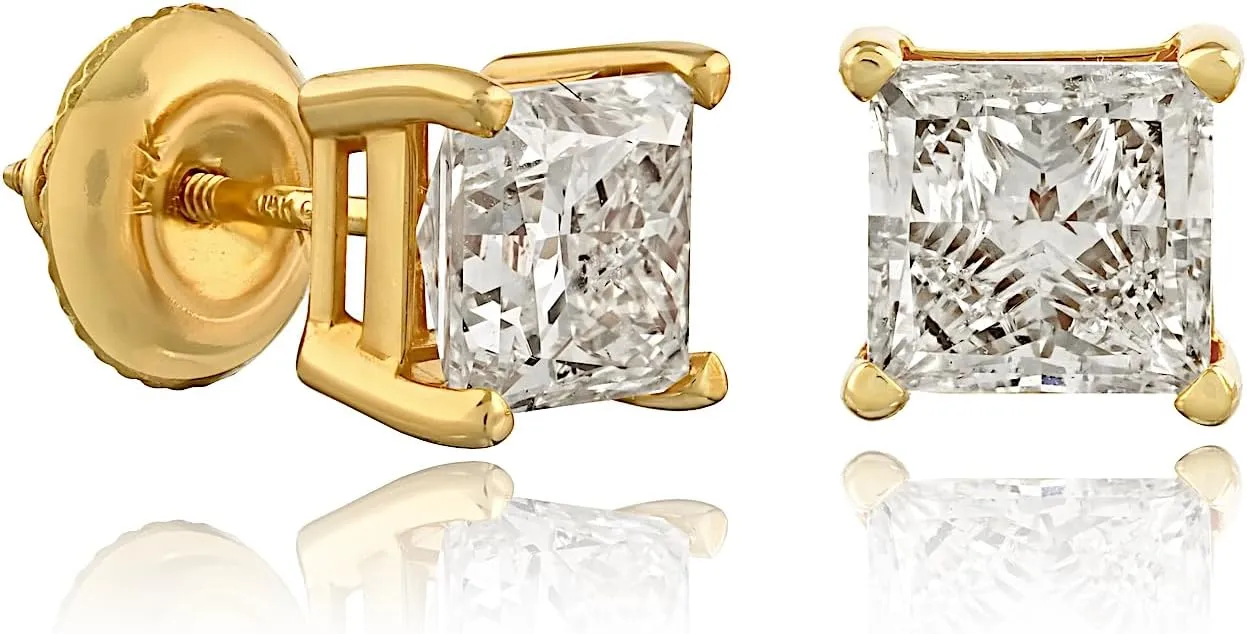 The Diamond Channel CERTIFIED 1 to 6 Carat LAB GROWN Princess-Cut Diamond Stud Earrings Round Cut 4 Prong Screw Back (F-G Color, VS1-VS2 Eye Clean Clarity)