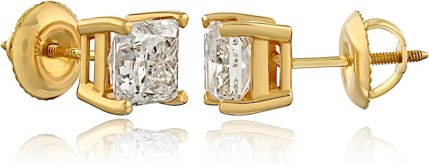 The Diamond Channel CERTIFIED 1 to 6 Carat LAB GROWN Princess-Cut Diamond Stud Earrings Round Cut 4 Prong Screw Back (F-G Color, VS1-VS2 Eye Clean Clarity)