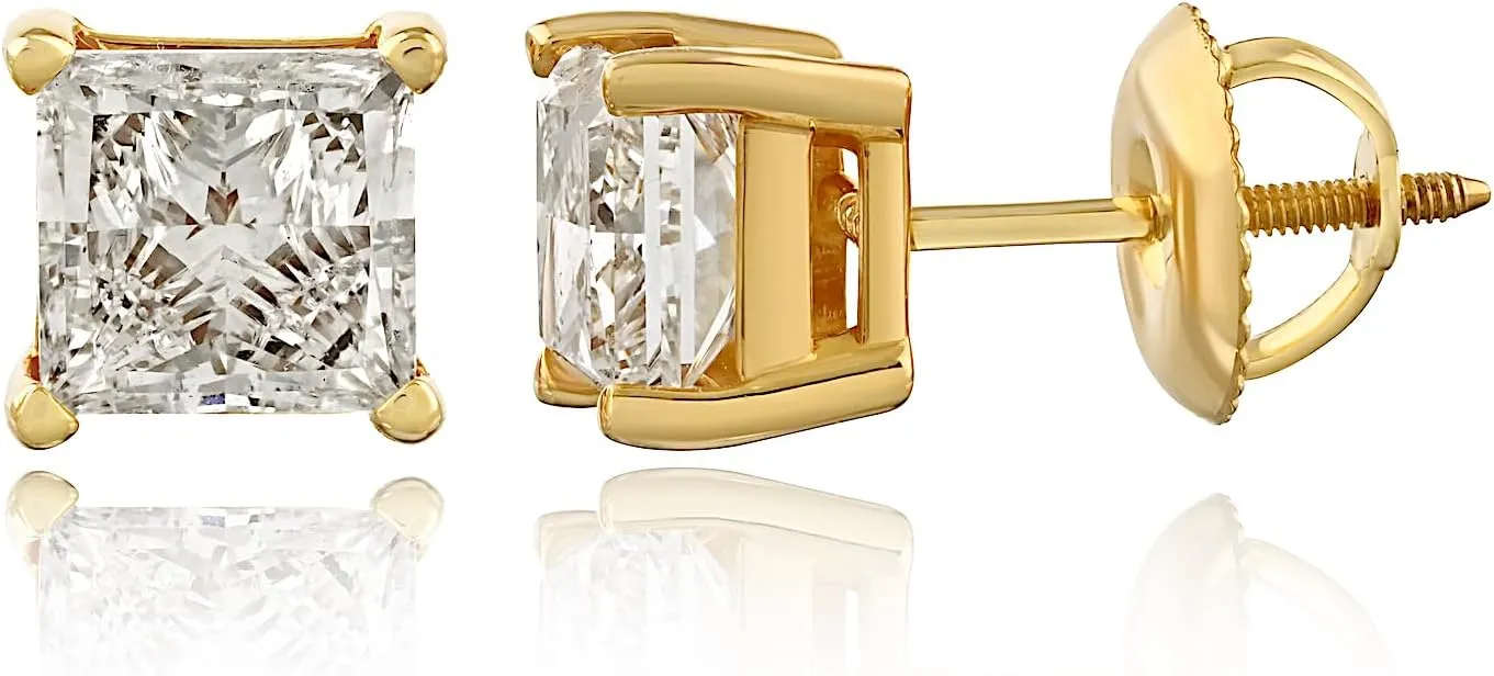 The Diamond Channel CERTIFIED 1 to 6 Carat LAB GROWN Princess-Cut Diamond Stud Earrings Round Cut 4 Prong Screw Back (F-G Color, VS1-VS2 Eye Clean Clarity)
