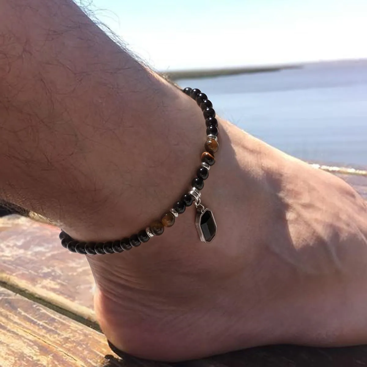 Tiger Stone Beaded Anklets For Men And Women Hip-Hop Niche Simple Summer Beach Anklets Foot Accessories