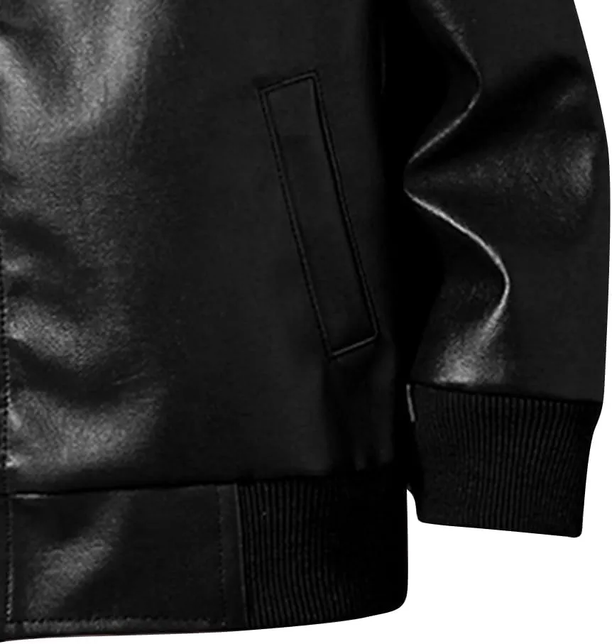 Toddler Boy Leather Jacket - Stylish Black Drop Shoulder Zip Up Leather Coat - Cool Boys Outwear Tops for Kids